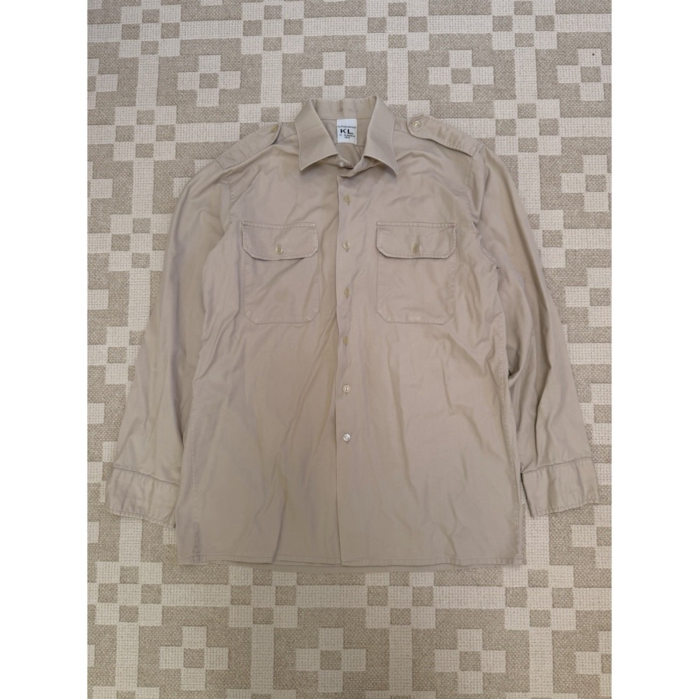 Vintage Dutch Military Field Button Down Shirt Size‎ Large 21x29 1970s Khaki